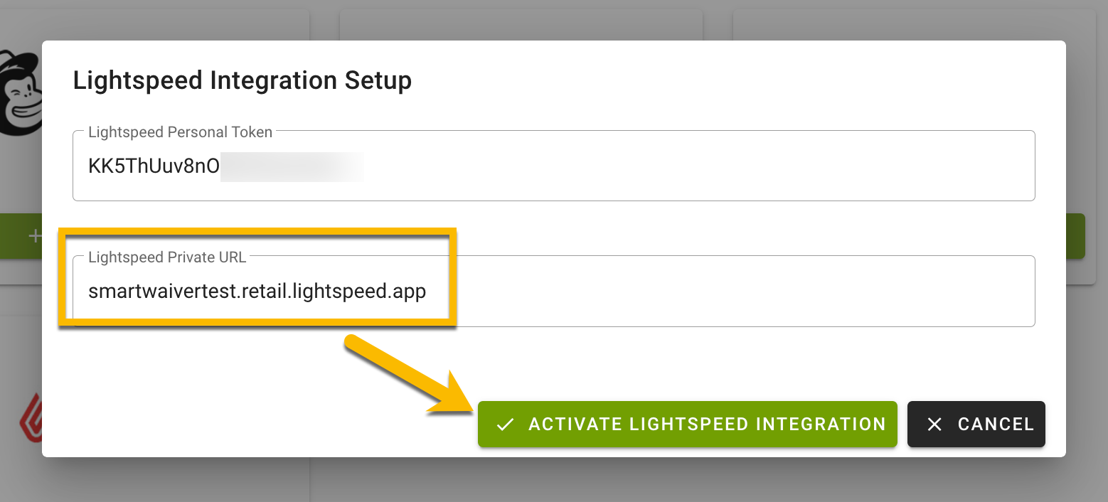 Lightspeed Integration Setup screen