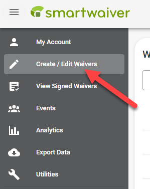 Menu with 'Create/Edit Waivers' highlighted