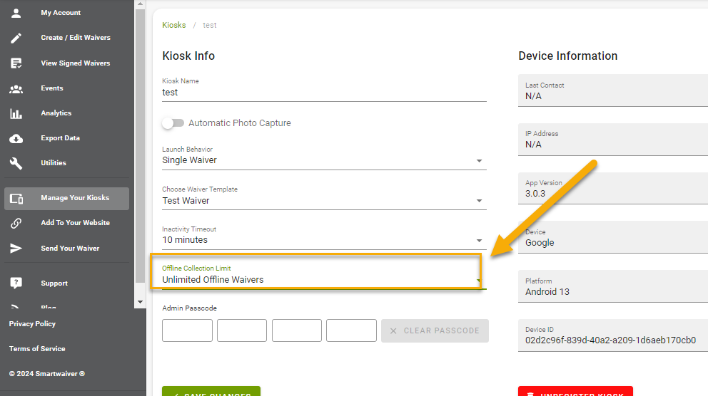 Unlimited Offline Waivers highlighted on screen.