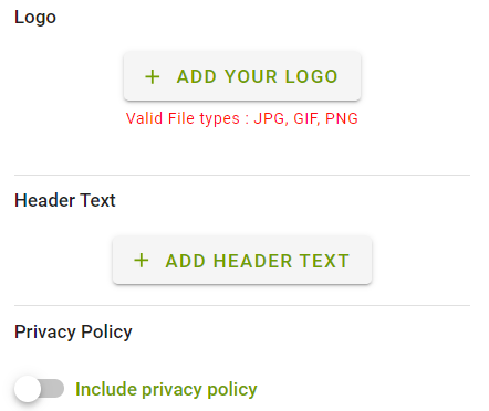 Logo and header text upload options
