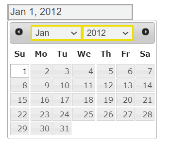 Calendar interface showing January 2012