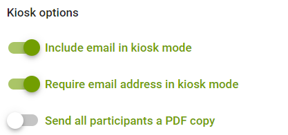 Kiosk options toggle switches