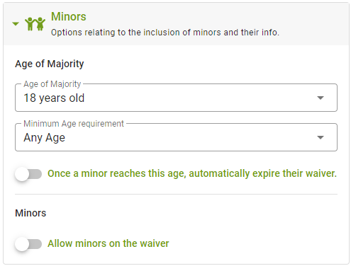 Minors waiver settings interface